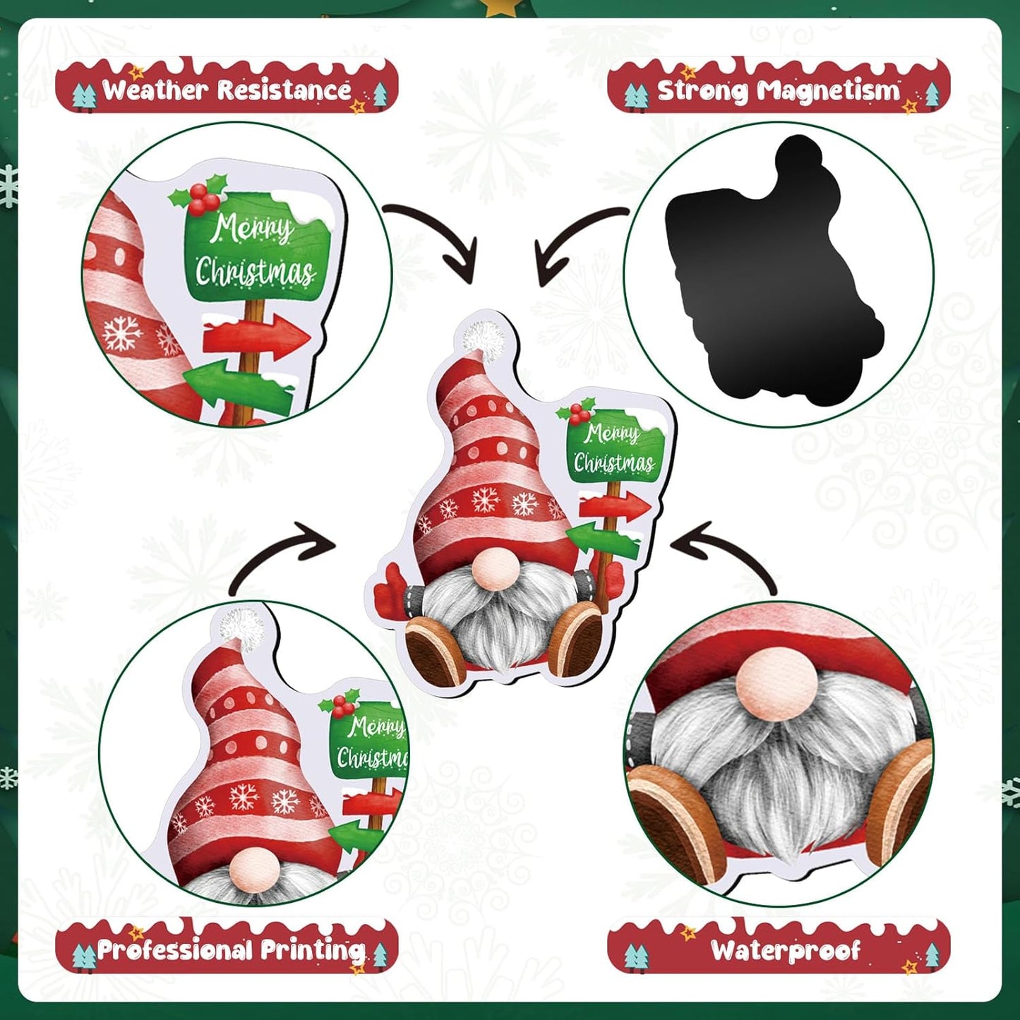 12 Pieces Christmas Refrigerator Magnets Christmas Gnome Magnets Winter Holiday Magnets for Locker Fridge Home School Decor