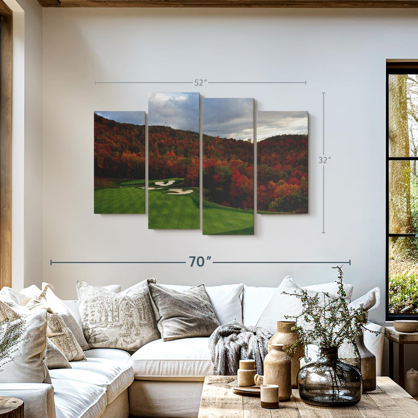 Elephant Stock Autumn Golf Course Wall Art - Horizontal Canvas - 4-Piece Living Room Wall Decor - Photography Sports Canvas Print - Blue and Orange Decor for Wall - 52" X 32"