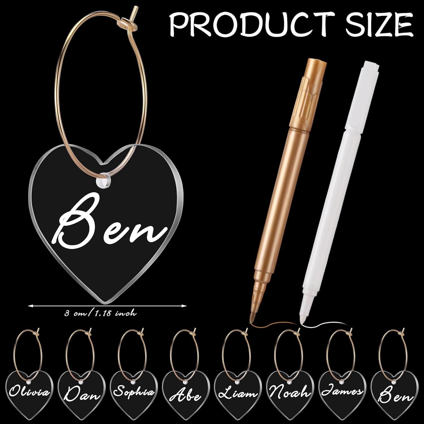 Tondiamo 40 Pcs DIY Wine Charms for Glasses Acrylic Wine Charms with Rings Tags Marker Pen Blank Glass Labels Bulk for Stem Cocktail Champagne Wedding Dinner Party Favor