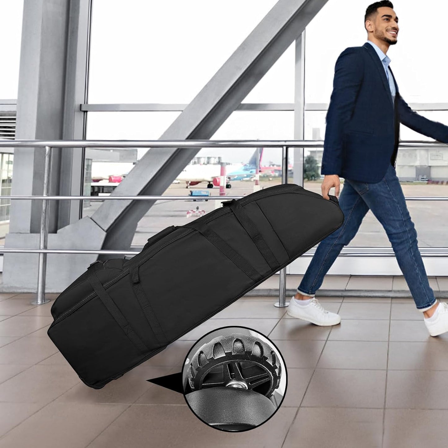 Golf Travel Bag for Airlines with Wheels - Adjustable Support Rod for Protect Golf Clubs