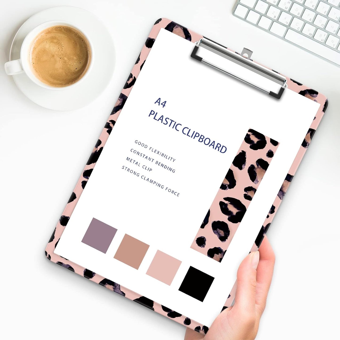 Plastic A4 Clipboards, Cute Clip Board Stardard Letter Size 9 x 12.5 in, Office Decorative for Students Women Men and Kids, Leopard