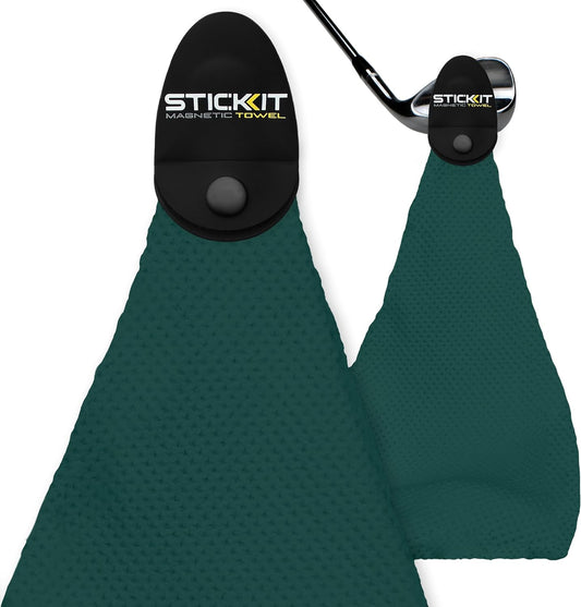 STICKIT Magnetic Golf Towel, Green, Premium 29" Microfiber with Deep Waffle Pockets, Industrial Strength Magnet for Secure Hold to Golf Carts & Clubs, Ultra-Absorbent, Fast-Drying, Easy-Clean Design