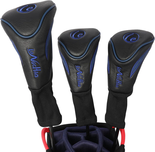 Golf Head Covers 3pcs Set, Driver Fairway Wood Headcovers, Vintage PU Headcovers for Golf Club