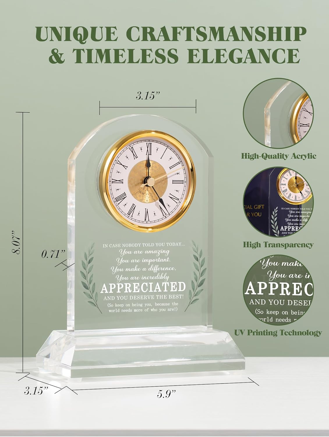 Thank You Appreciation Gifts for Women Men Teacher Friends, Inspirational Gift Ideas, Coworker Leaving Gifts, Motivational Quote Desk Clock Home Office Decor, Gift Box Card (Battery Not Included)