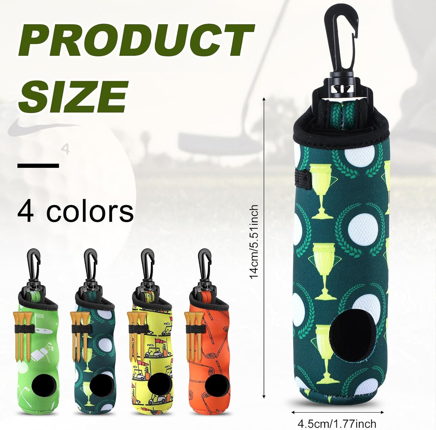 4 Pieces Golf Tee Holder Golf Ball Carry Bag Pouch Ball Holder Keychain Belt Clip Gifts Accessories
