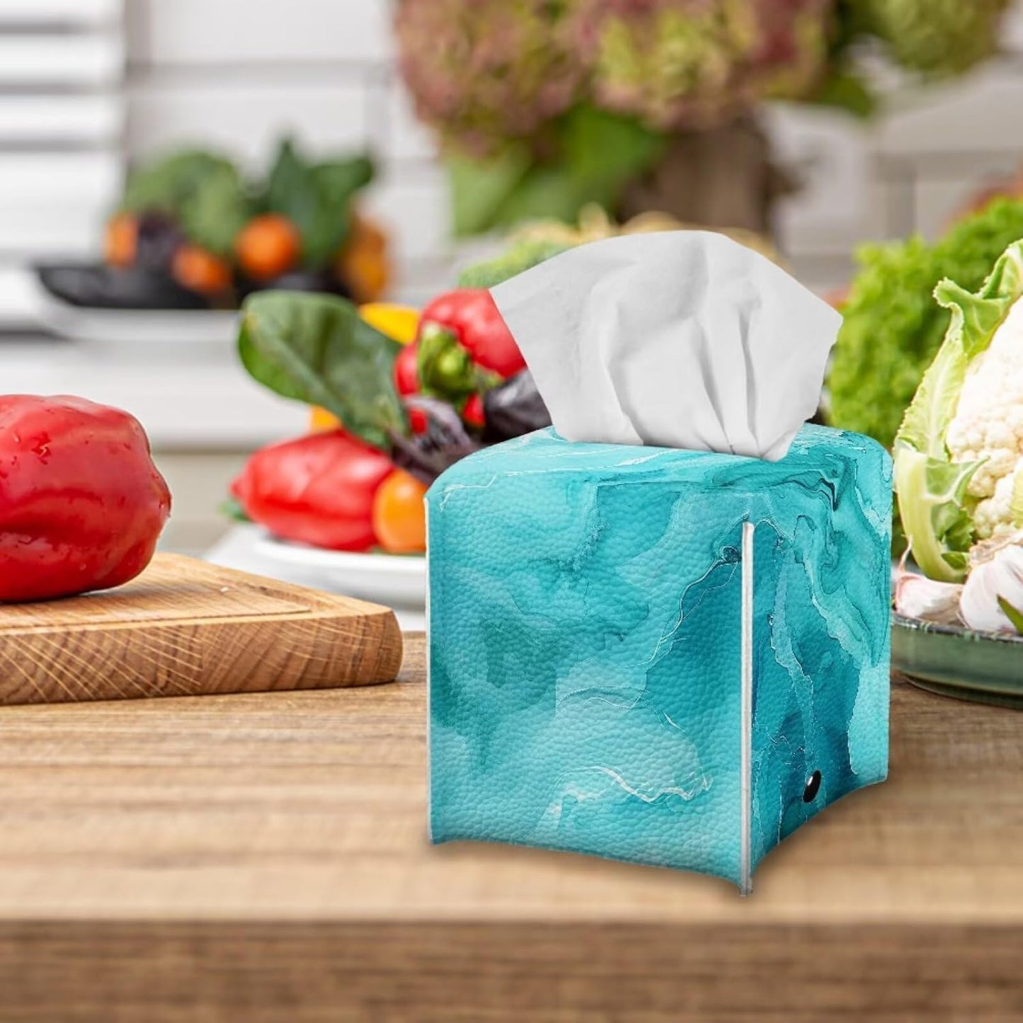 Modern Marble Print Tissue Box Cover 5x5x5 Stylish Decorative Tissue Box Case Organizer Holder with Storage Soft PU Leather Square Cube Tissue Boxes Holder for Home, Car, Hotel, Office