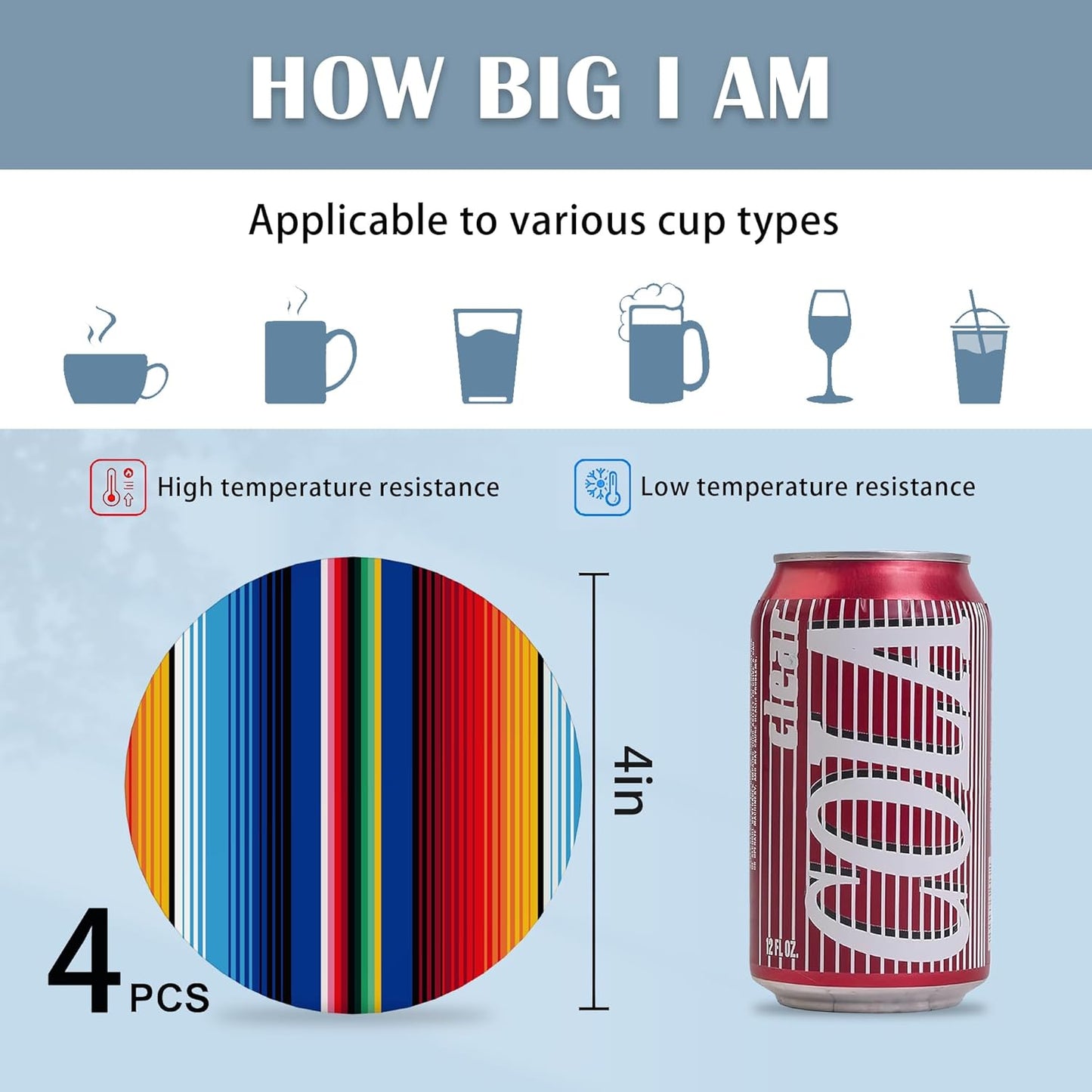 Coasters for Drinks,Mexican Stripes Colorful Ethnic Absorbent Coaster Set of 4 with Cork Base,Ceramic Drink Coasters for Cold Drinks Wine Glasses Cups Mugs,Housewarming Gifts for Home Decor