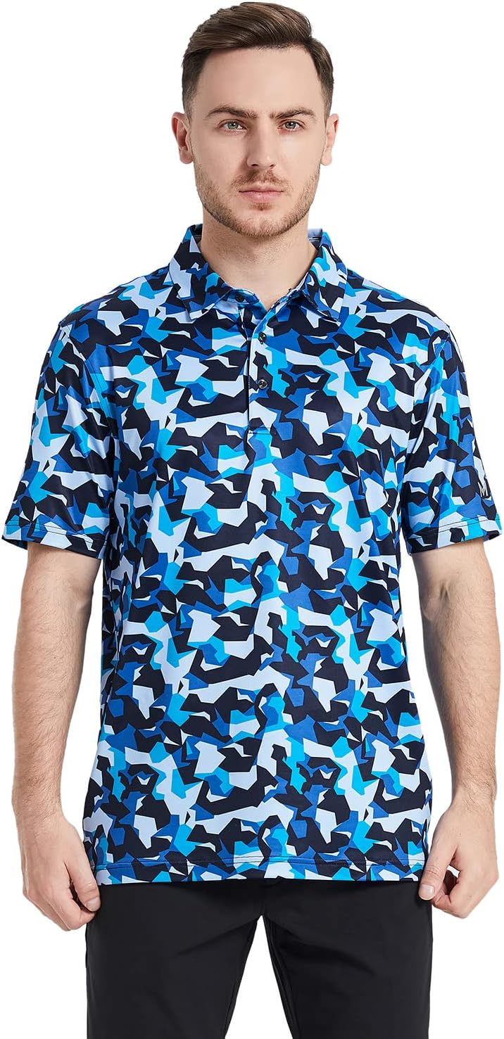 Golf Shirts for Men Dry Fit Short Sleeve Print Performance Moisture Wicking Polo Shirt