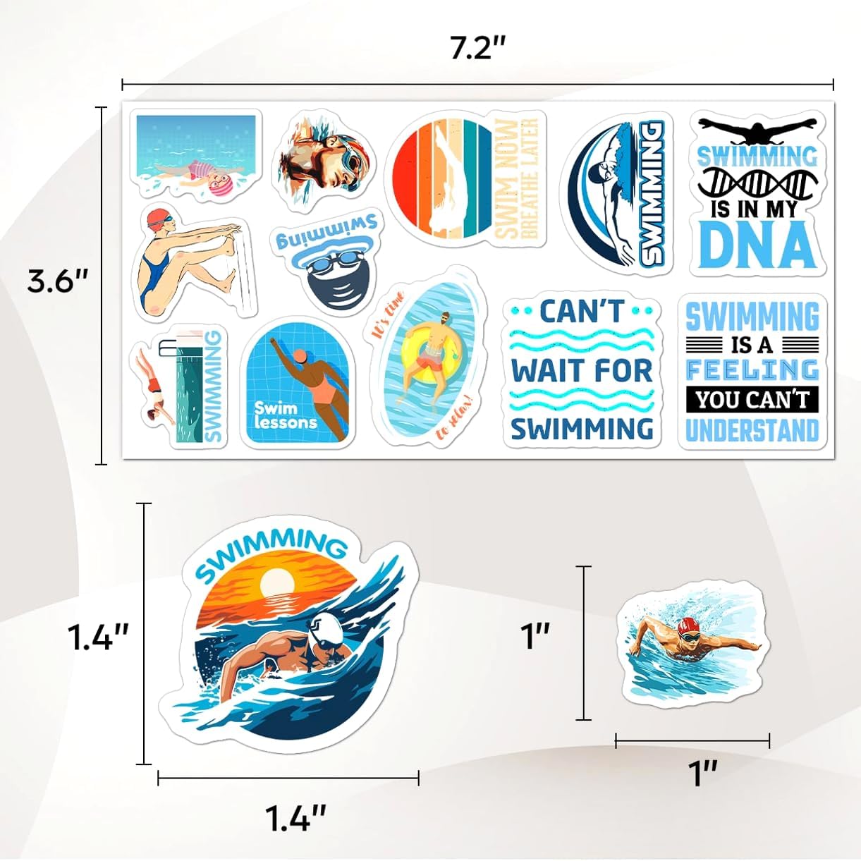 108 PCS Swimming Stickers, Waterproof Vinyl Swim Sports Decals for Water Bottles, Laptop, Skateboard, Helmet, Luggage, Cool Swimmer Accessories for Teens Girls Boys Adults Swim