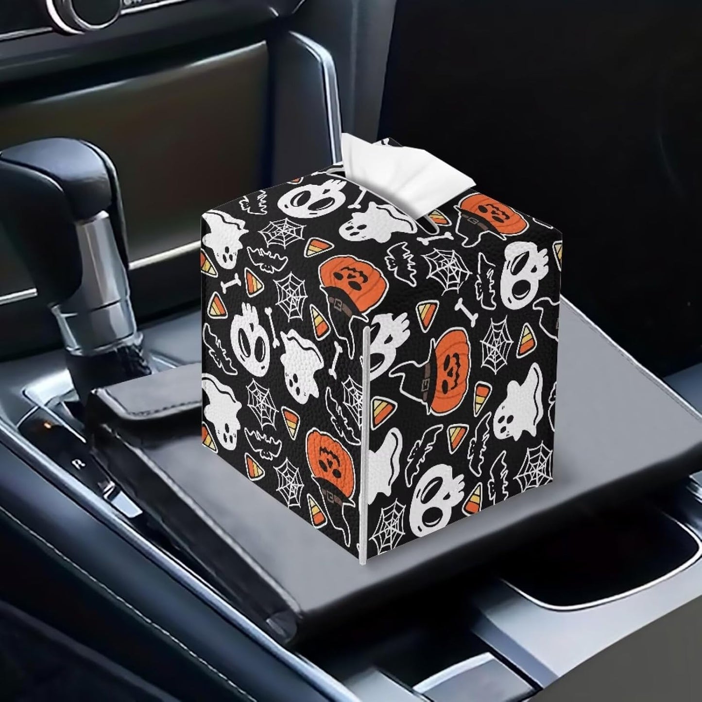 Ghost Skull Tissue Box Cover Halloween Tissue Box Facial Paper Square 5x5x5 inch Holder Organizer Modern Home Office Bedroom Car Bathroom Decor