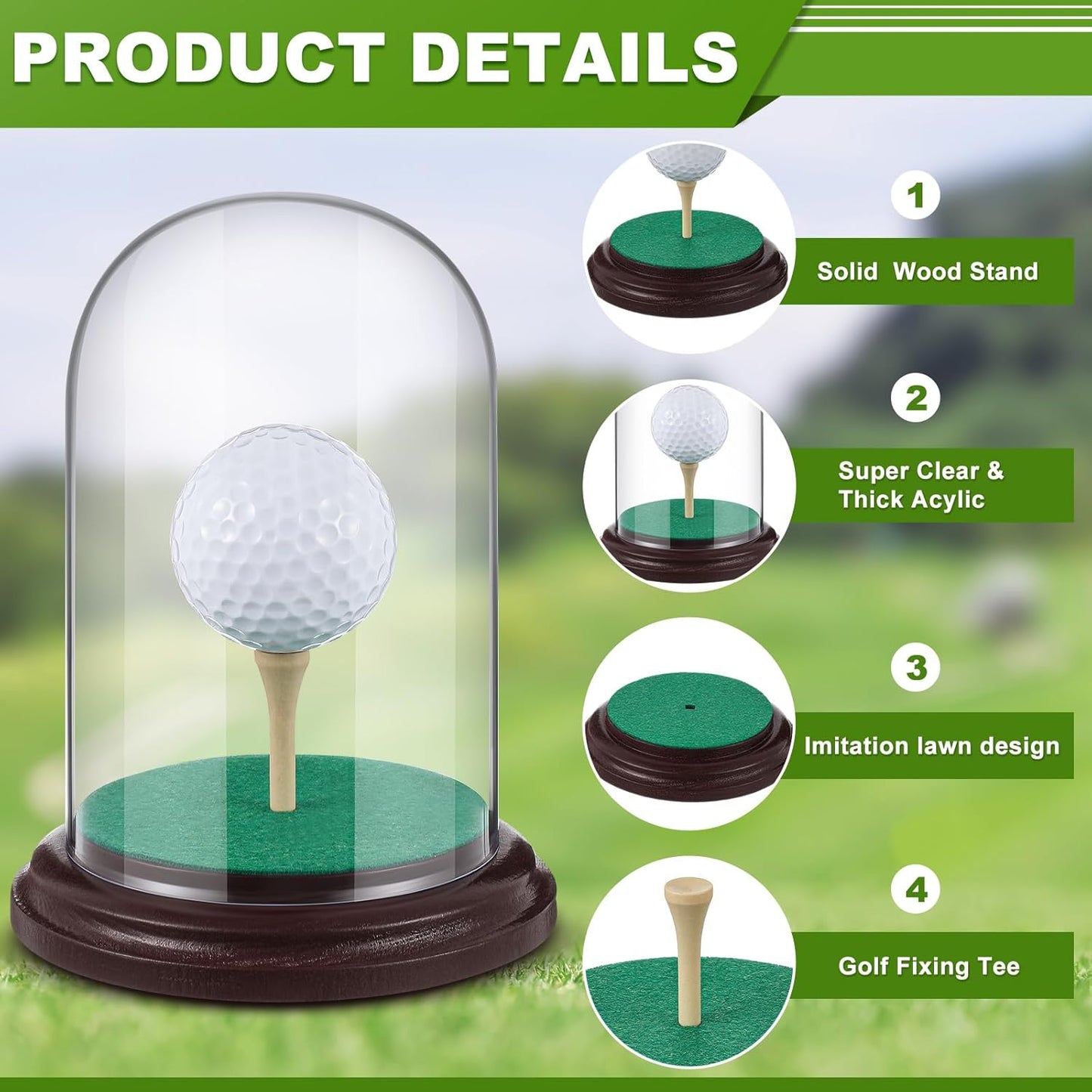 Golf Ball Display Case Hole in One Acrylic Golfball Memorabilia Display Holder with Wood Base Clear Dust Protection Transparent Storage Box for Single Golfball Baseball Case (Brown)