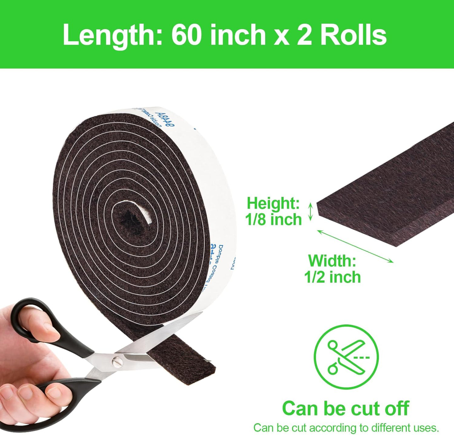Felt Strip Rolls, 2x 60 Inch Brown Felt Tapes with Adhesive Backing for Furniture