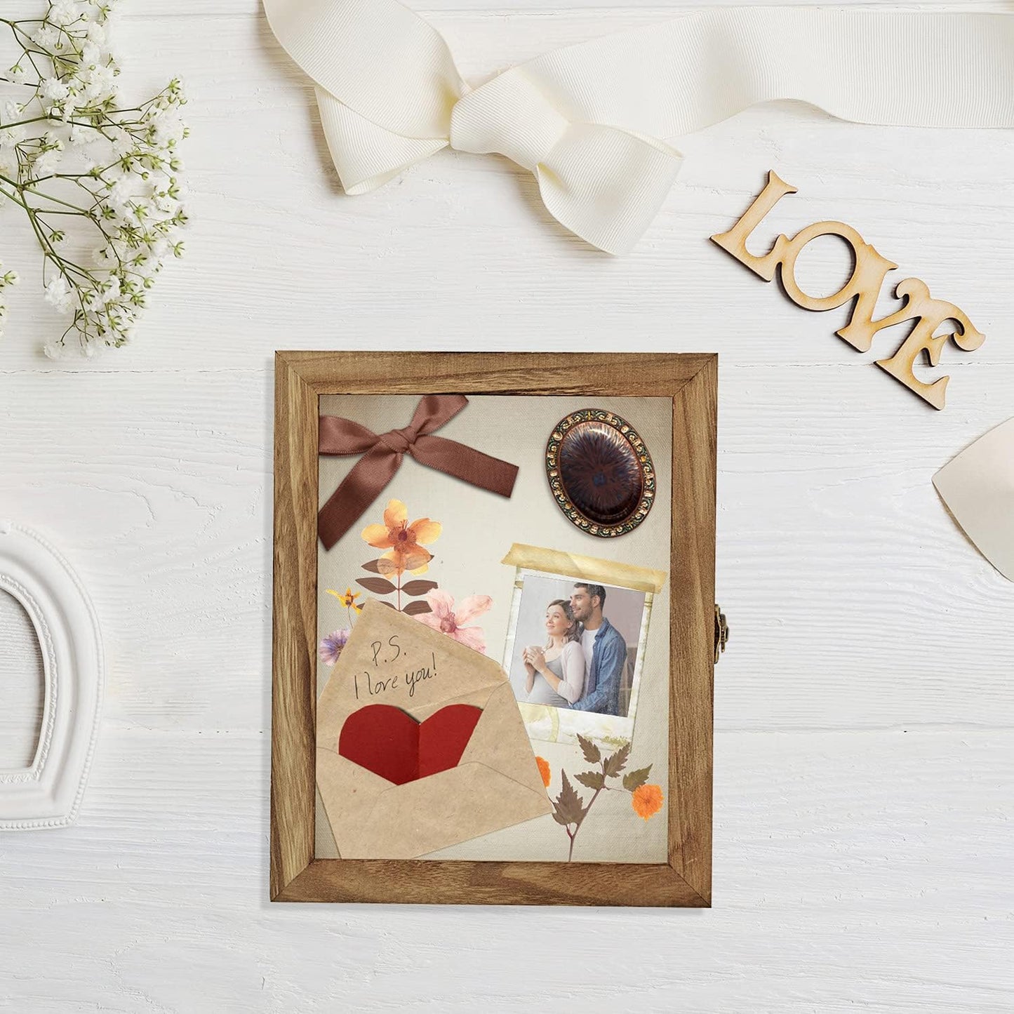 TJ.MOREE Shadow Box Frame 8 x 10 Shadowbox Display Case Picture Frame with Linen Back Memorabilia Bouquet Medals Military Photos Memory Box