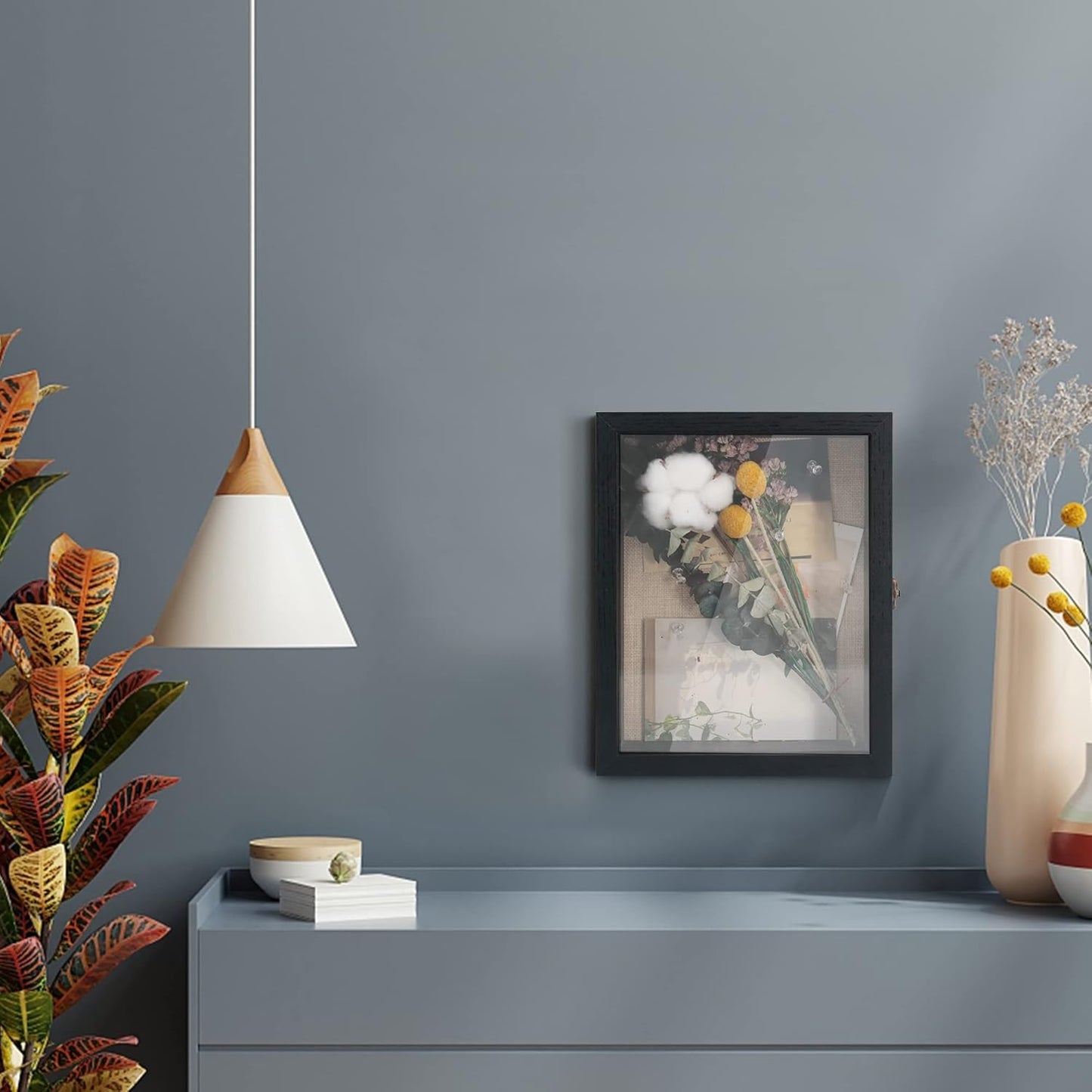 GraduatePro Shadow Box Frame 8x10 Display Case with Linen Back, Real Glass Window Door with Hinge, Picture Frame Wedding Bouquet Memorabilia Medals Photos Memory Box for Keepsakes, Rustic Black