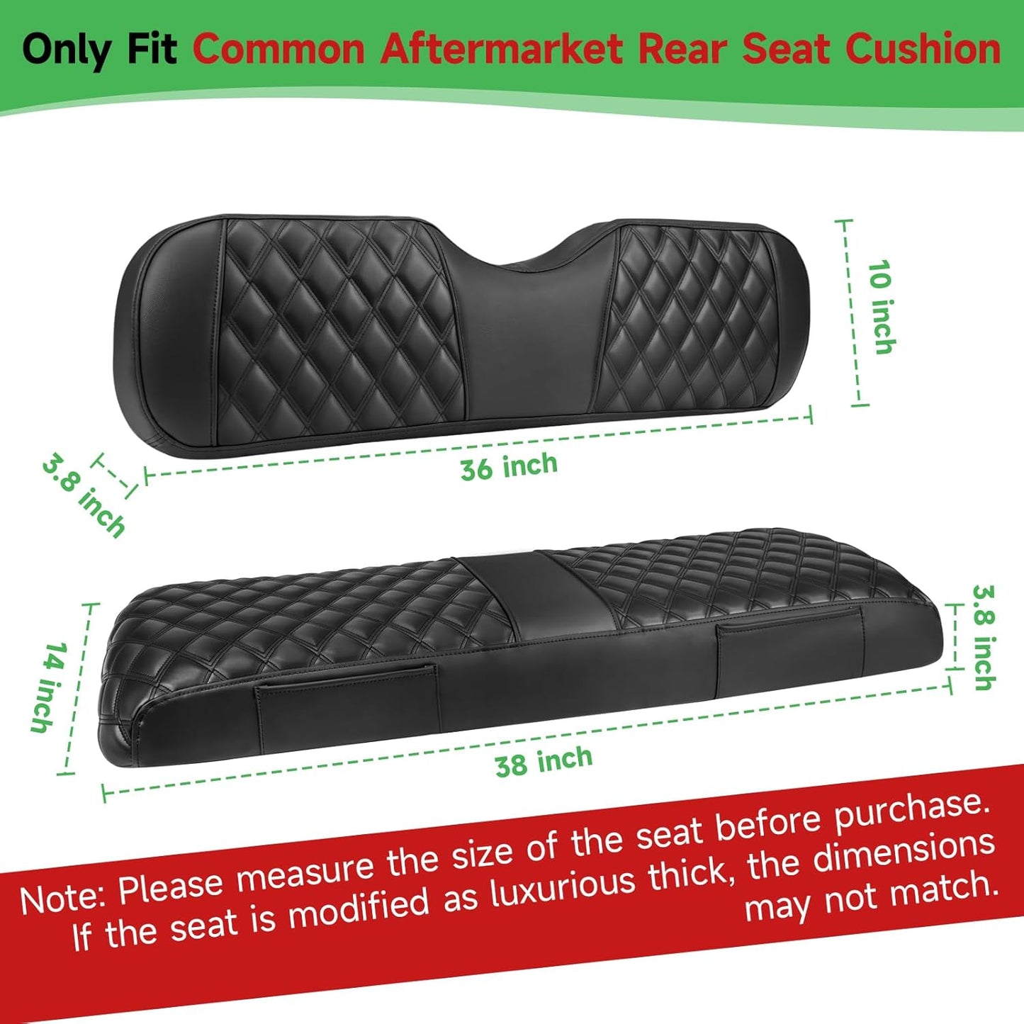 Golf Cart Rear Seat Covers for EZGO Club Car Yamaha Aftermarket Rear Seat Cushion, Rear Seat Cover Set with Concave and Convex Design, Thick Vinyl Leather Comfortable Breathable