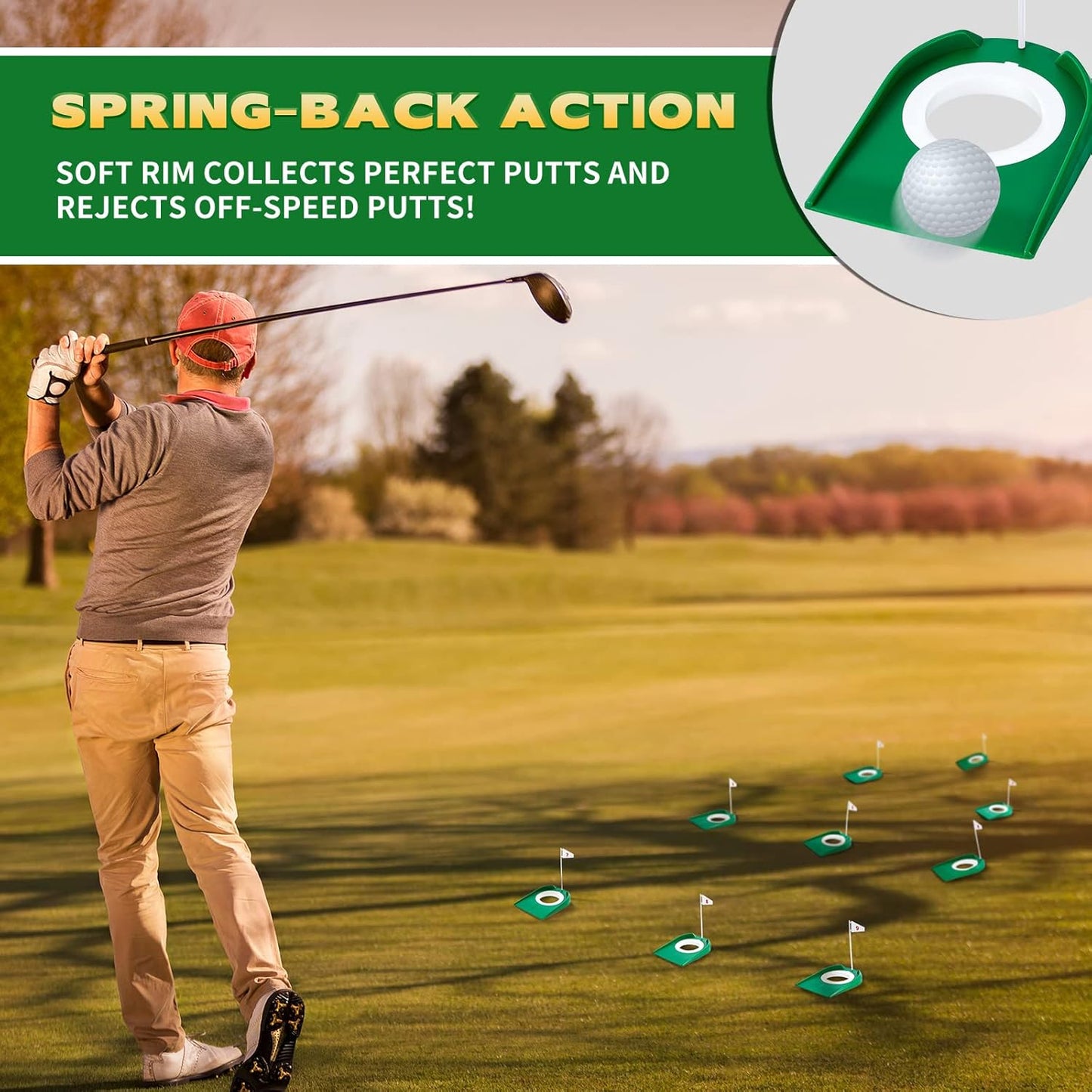 Sotiff 9 Pack Golf Putting Cup and Flag Plastic Golf Hole Training Aids Training Putters for Indoor Outdoor Men Women Office Backyard Garage Accessories