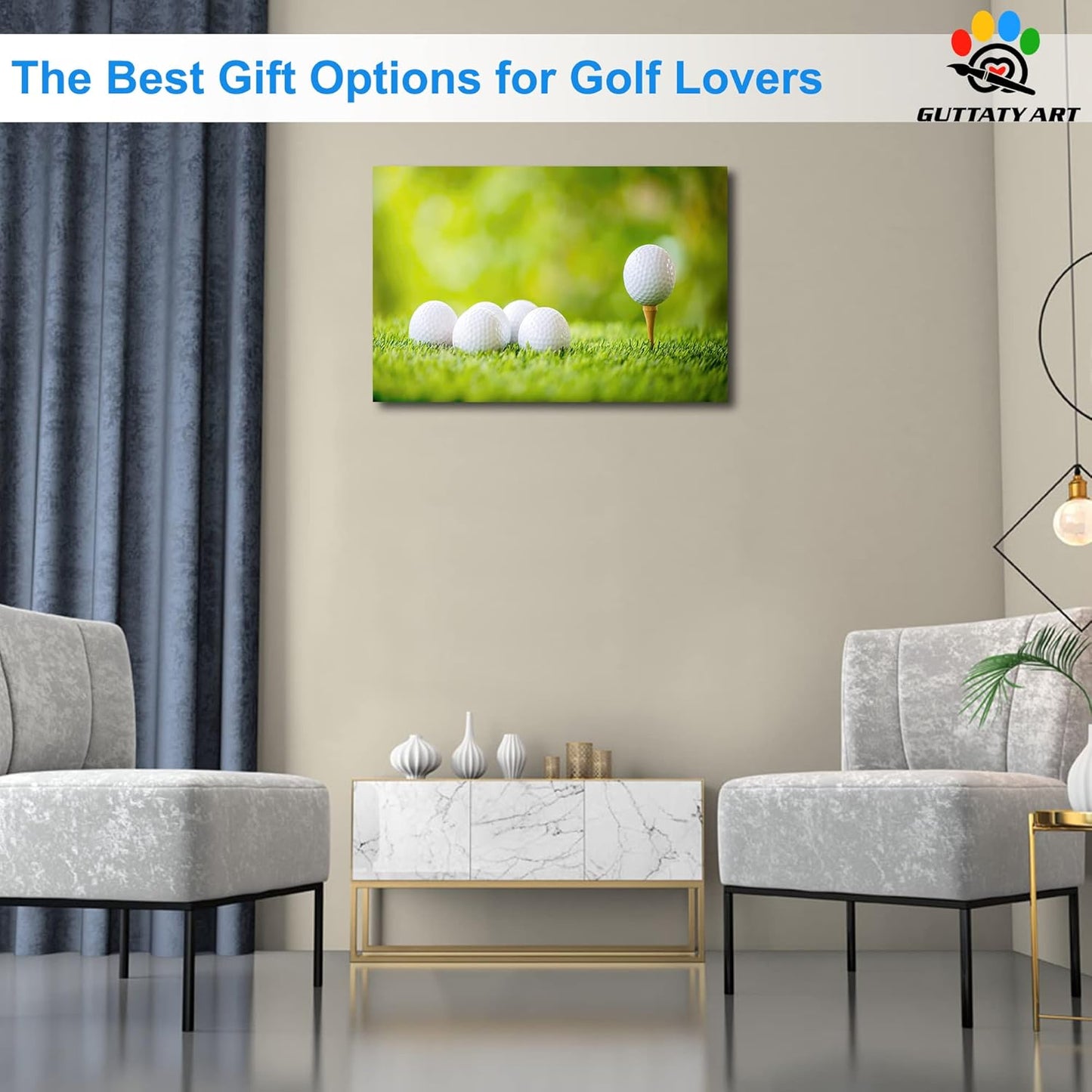 Canvas Wall Art, Golf Wall Art Painting Prints for Living Room Wall Decor, Golf Balls Close Up Detail Poster Picture for Bedroom Decor, Framed Artwork for Office Home Decoration 12x18 Inches