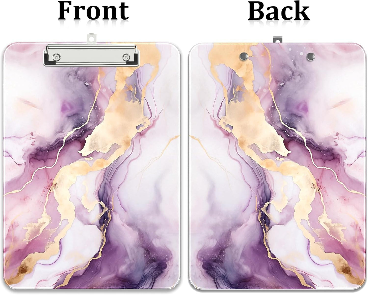 Rimilak Plastic Clipboards with Metal Clip, A4 Letter Size 9 x 12.5 in, Office Decorative for Students Women Men and Kids, Cute Custom Pattern, Purple Gold Marble