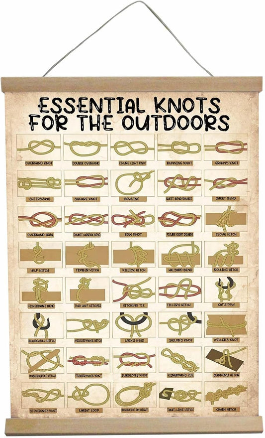 BUPOfromcn Outdoor Knots - Waterproof Knot Tying Hanging Poster- Includes 40 Rope Knots For Camping, Backpacking, Scouting Scenarios Boy Scout Gifts 12x16inche Survival Art Prints