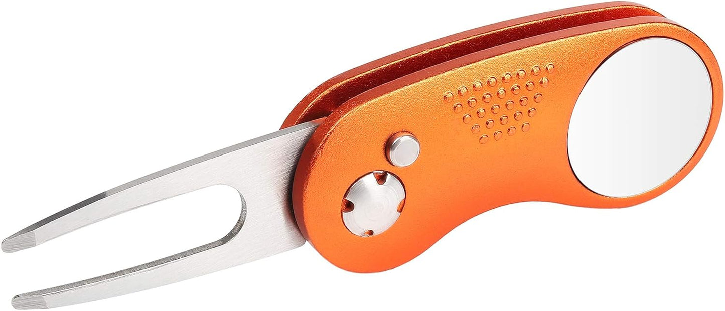 Mile High Life Golf Divot Repair Tool, All Metal Foldable Divot Tool with Pop-up Button & Magnetic Ball Marker