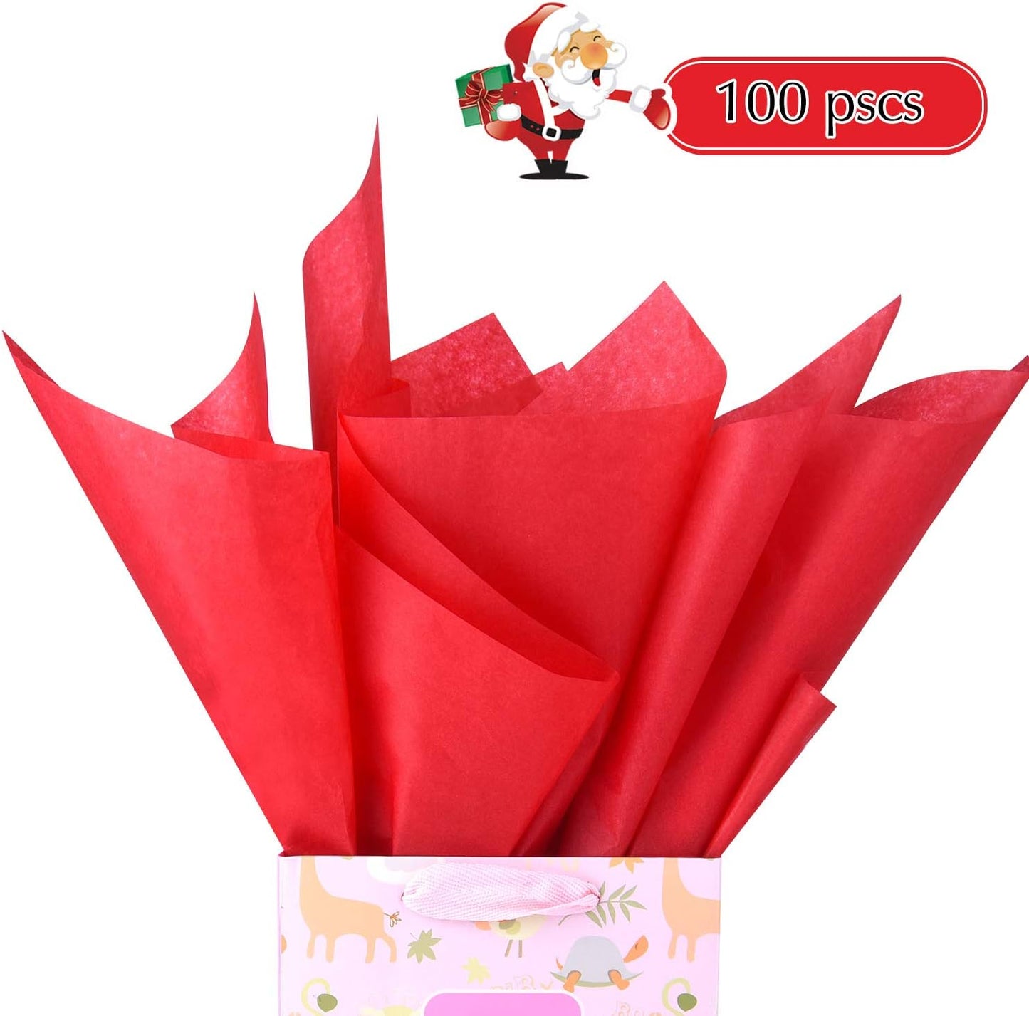 FEPITO 100 Sheets Red Christmas Tissue Paper Gift Wrapping Red Paper Tissue Paper for Xmas Wrapping Presents, Crafts(14 x 20 Inch)