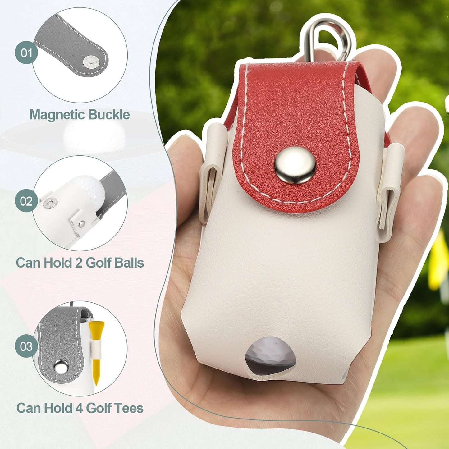 uxcell Golf Ball Bag, Portable PU Leather Golf Ball Pouch with Belt Clip Storage Bag with Tee Holder for Men and Women