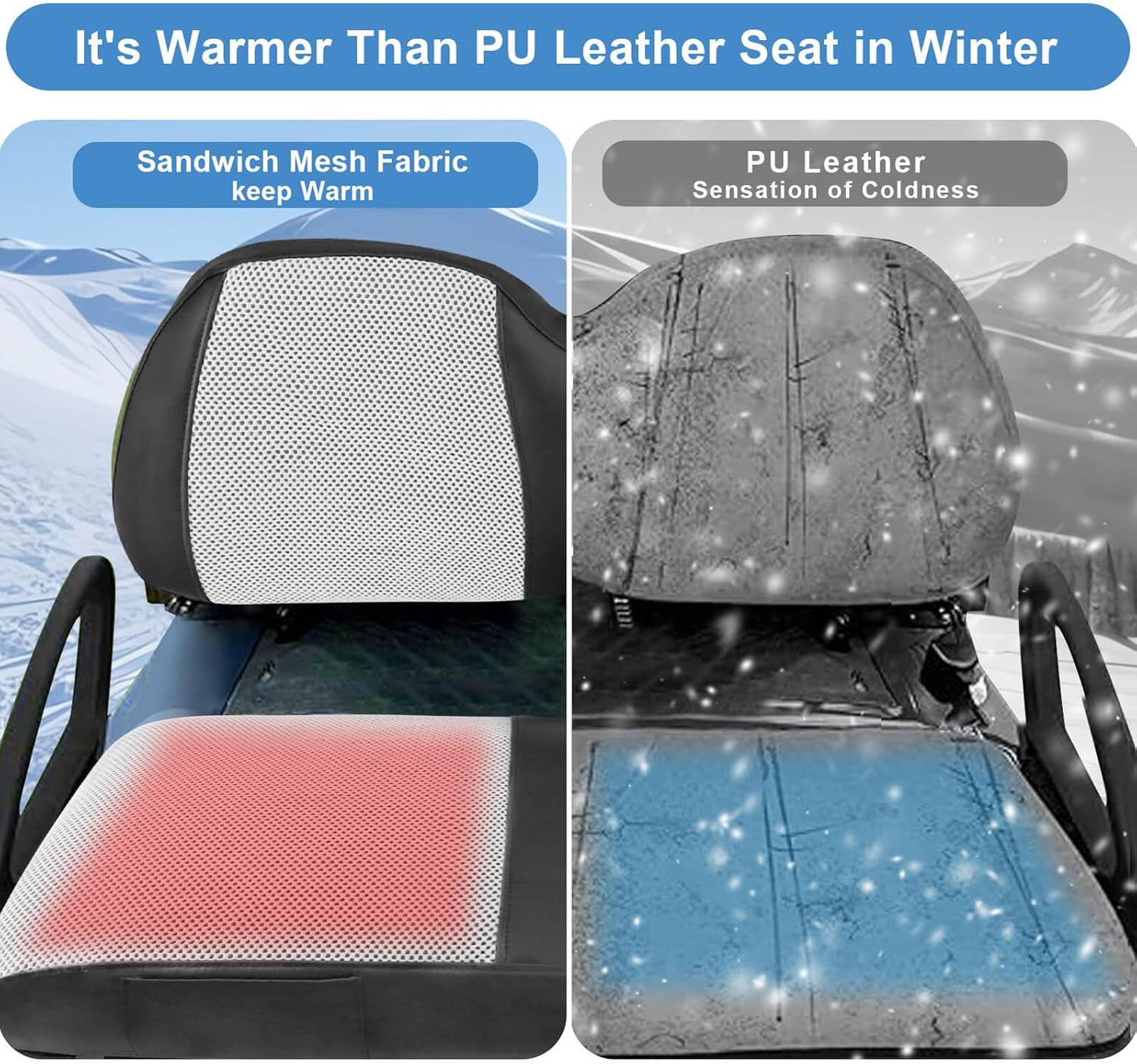 MOSNAI Club Car Precedent Seat Covers, Golf Cart Seat Covers for Club Car Precedent OEM Ordinary Seat, Breathable Polyester Mesh Cloth and Leather Combination Appearance, No Need Detaching Armrests