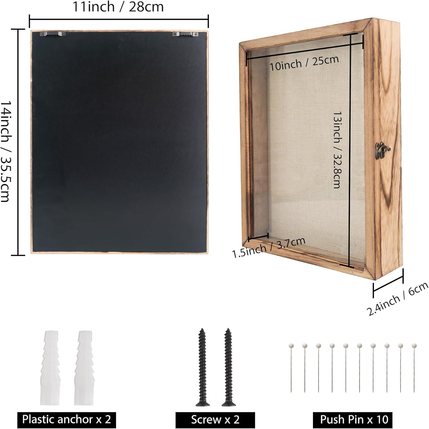 GraduatePro Shadow Box Frame 11x14 Display Case with Linen Back, Real Glass Window Door with Hinge, Picture Frame Wedding Bouquet Memorabilia Medals Photos Memory Box for Keepsakes, Carbonized Black