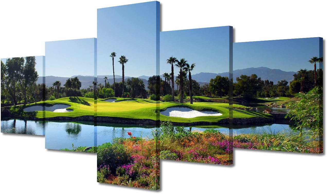 Indian Wells Golf Resort Wall Art Pictures Golf Course Wall Decor Office Decorations Paintings Multi Panel Wall Art USA Artwork Home Decor for Living Room Giclee Framed Ready to Hang - 50"W x 24"H