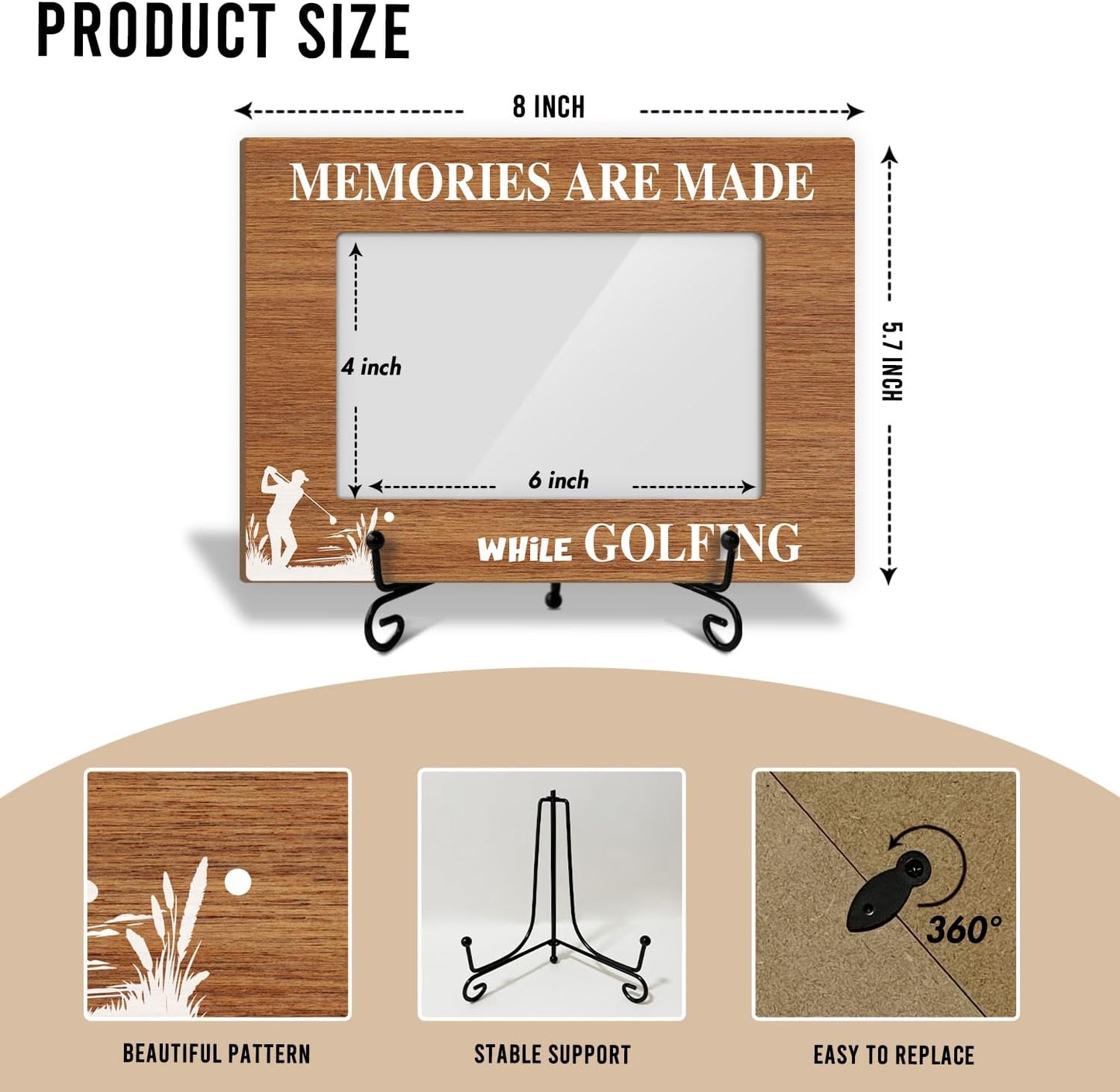 Golf Picture Frame, Sport Themed Gifts For Golf Lover, Gifts for Dad Uncle Friends Colleagues, 4x6 Wooden Picture Frame Tabletop Display Home Decor -22