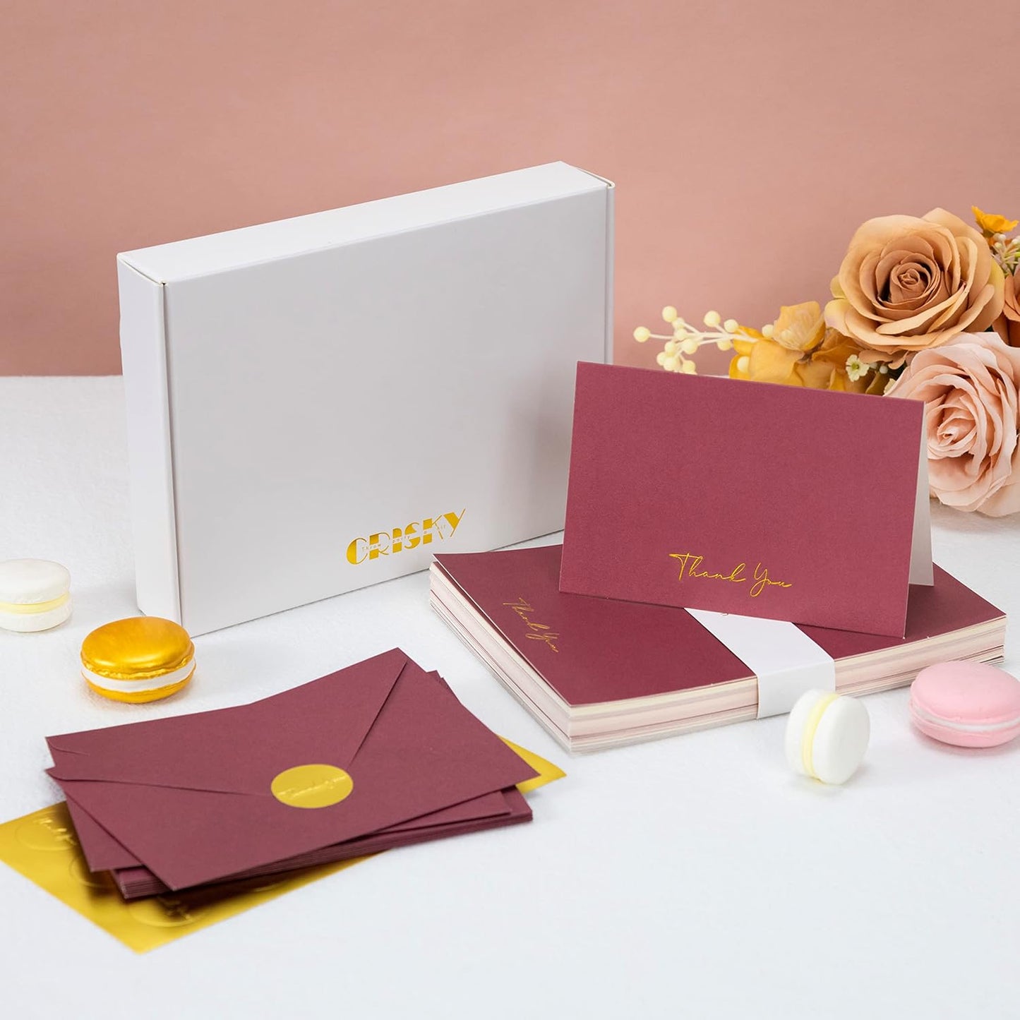 Crisky 50 Pack Thank You Cards With Envelopes & Stickers, Printable Ivory Thank You Cards for Wedding/Bridal Shower/Baby Shower/Business/Graduation