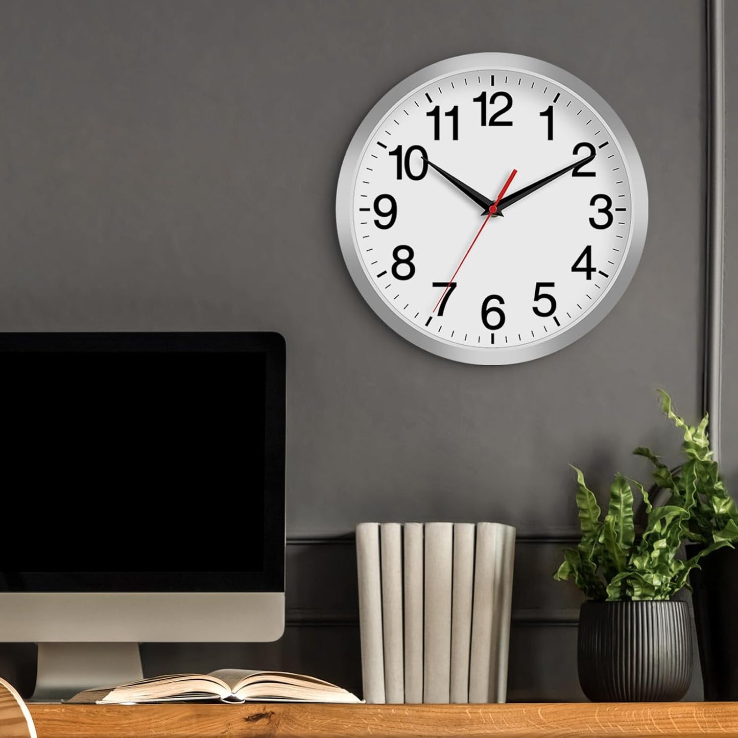 Wall Clock Modern 8 Inch Battery Operated Silent Non Ticking Small Analog Clock Decorative for Living Room Office Home Bedroom Kitchen Bathroom(Silver)