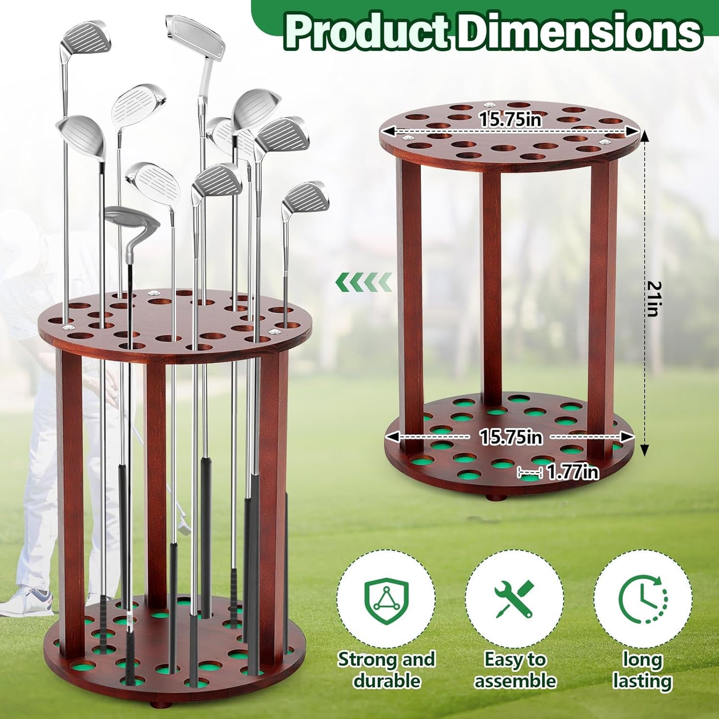 Wooden Golf Club Display Rack Pool Stick Holder Putter Stand for 22 Multiple Golf Club Organizer for Home Office