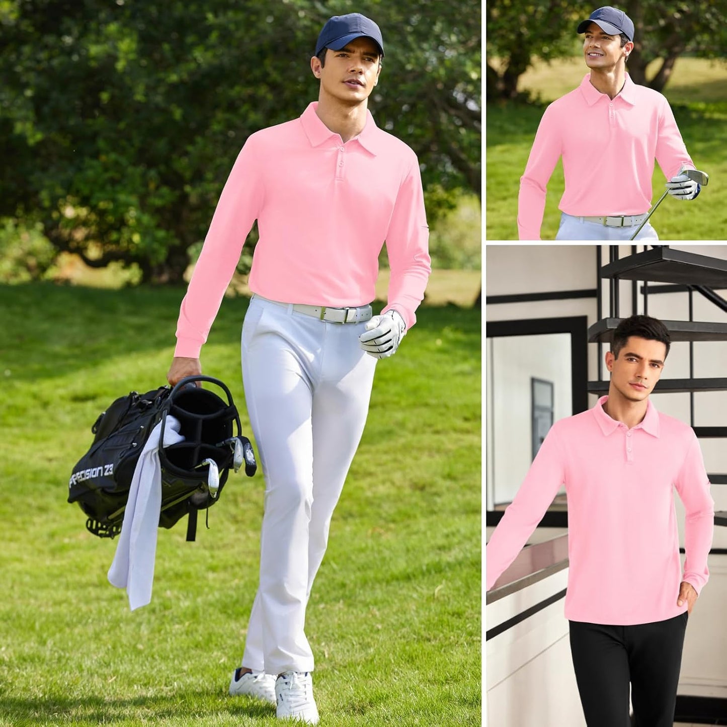 Deyeek Men's Polo Shirts Long Sleeve Golf Polo Shirts for Men Quick Dry UPF 50+ Sun Protection Polos Casual Collared Shirts