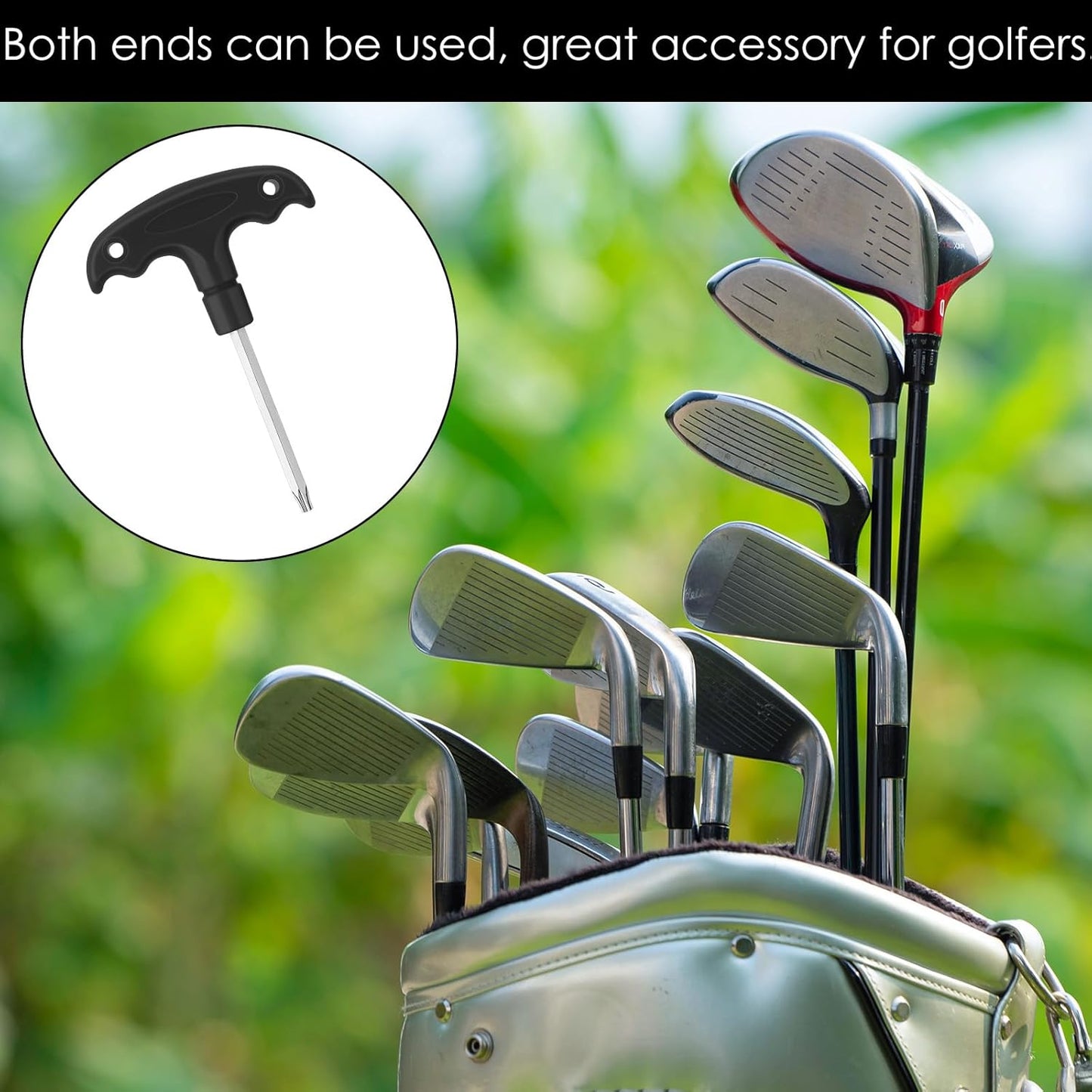 Golf Wrench Adjustable Golf Tool with Plastic Handle Golf Driver Spike Wrench Stainless Steel Golf Driver Tool for Golf Club Driver Equipment(Black)