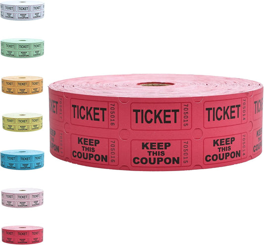 Raffle Tickets Roll - 2000 Tickets Double Roll for Fundraisers, Carnivals, Events - Durable Stub Design, Easy Tear & Organize(Red)