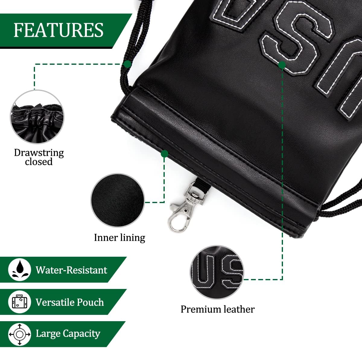 Leather Golf Tee Pouch with Drawstrings - Valuables Bag for Men & Women