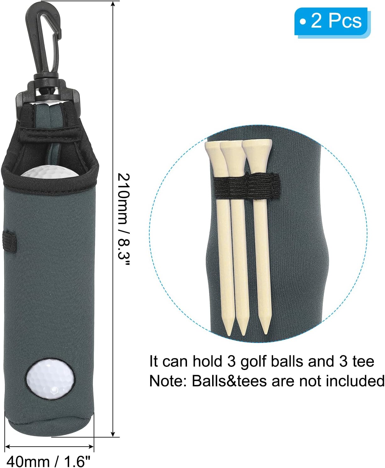 PATIKIL Golf Ball Carry Bag Golf Tee Holder Pouch Portable Neoprene Golf Ball Holder with Clip for Men and Women
