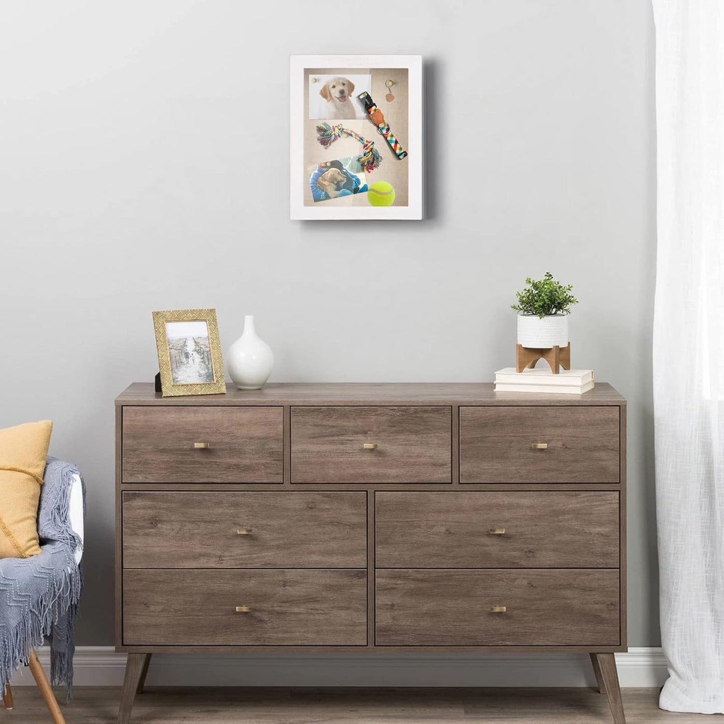 Love-KANKEI Shadow Box Frame 8x10 Shadow Box Display Case with Linen Back Memorabilia Awards Medals Photos Memory Box Gift Rustic White