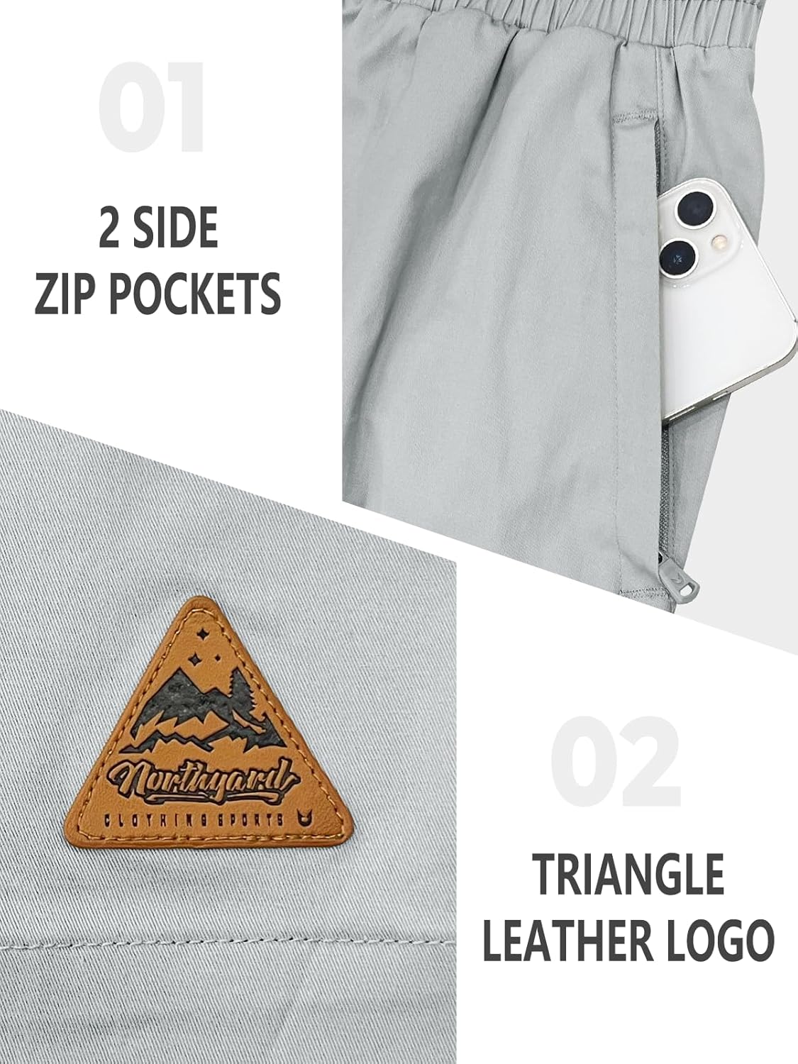 NORTHYARD Mens Casual Shorts-Cotton 9" Golf Hiking Drawstring Elastic Waist Work Shorts with Zipper Pockets