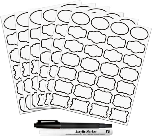 Kitchen Pantry Food Containers Clear Labels with Black Border, 138 Waterproof Removable Write-on Sticker Labels Tags to Organize Spice Jars Condiment Flour Sugar Canisters Storage Bins, Free 2 Markers