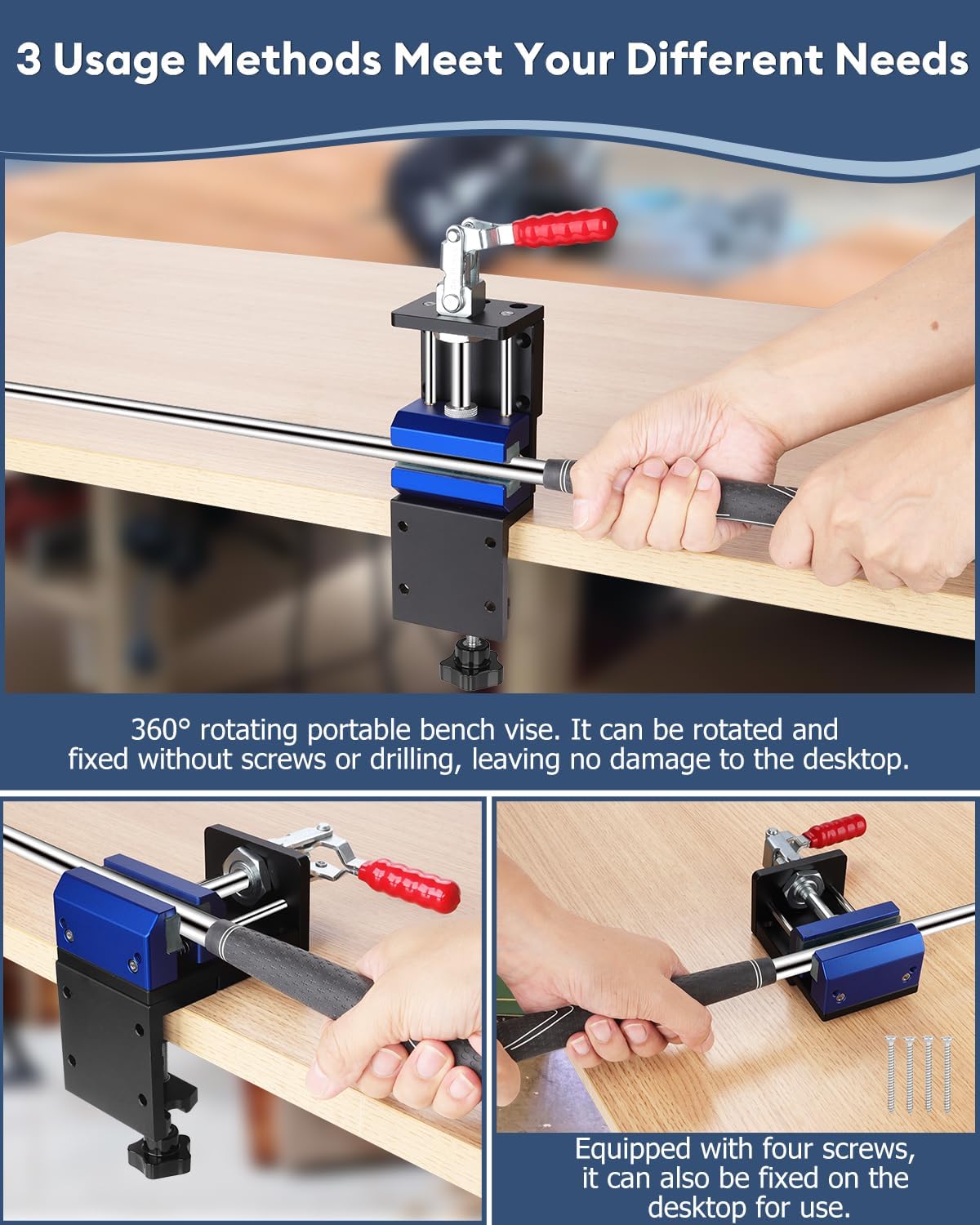 3-in-1 Golf Shaft Clamp,Aluminum Golf Club Regripping Kit,360° Swivel Portable Table Vise with Anti-Slip Design & Shaft Protection for Grip Replacement
