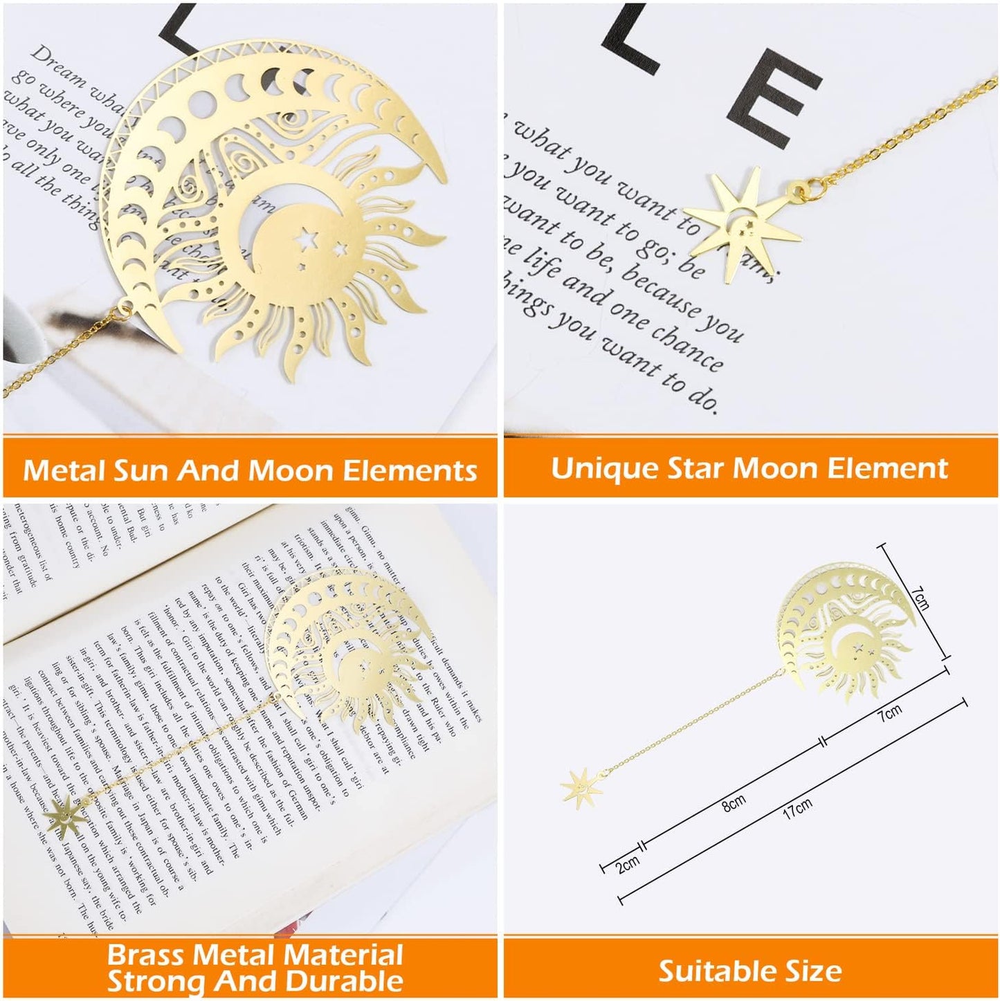 Sun & Moon Theme Metal Bookmark, Bookmarks for Women, Birthday Gifts Teachers & Mothers Valentine's Day Teacher Appreciation Gifts, Cute Book Marks with Chain for Men/Kids/Friend/Mom/Girls/Book Lovers