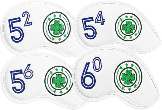 Golf Iron Wedge Head Covers 52° 54° 56° 60° 1 or 4 Pack, Synthetic Leather Clover USA Flag Design Club Head Protection, Universal Headcover Fit Iron Clubs for Men Women