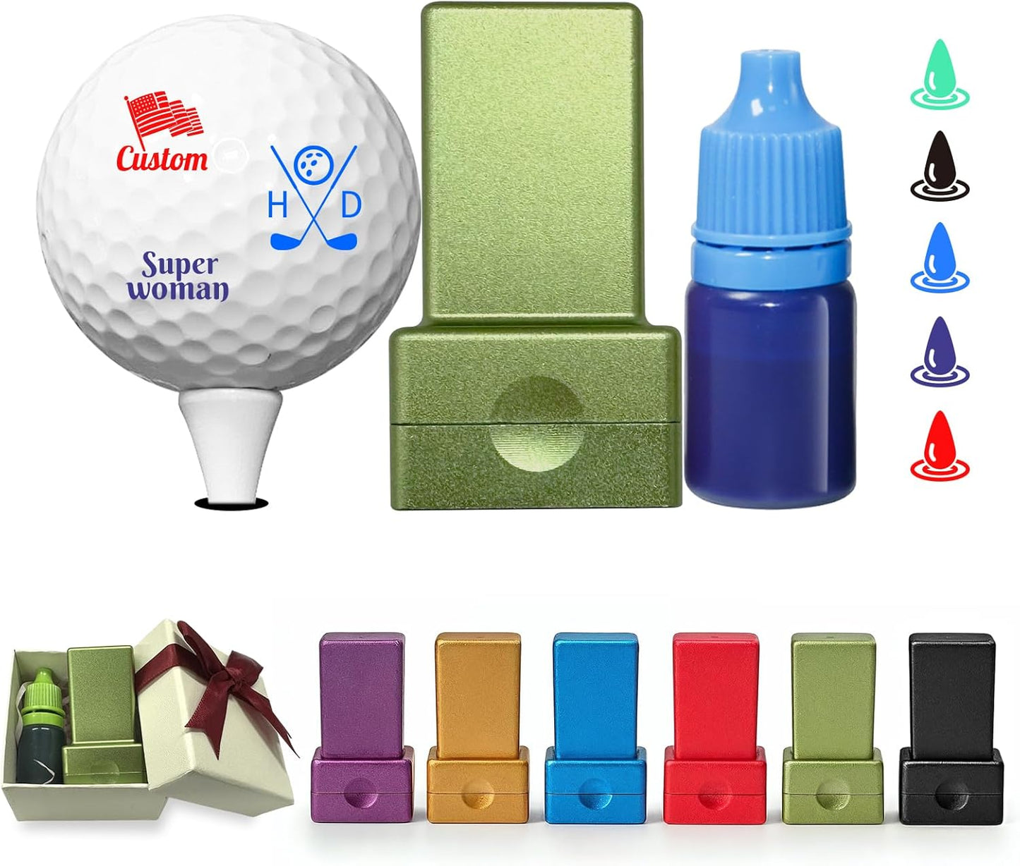 HDSD Custom Golf Ball Stamp - Personalized Monogram Golf Ball Stamper, Quick-Dry Self-Inking Aluminum Alloy, Waterproof Imprint, Ideal Golf Gift for Men Women, Golf Ball Markers