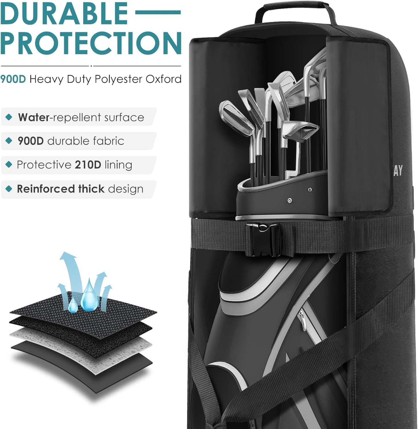 Findway Golf Travel Bag, Golf Travel Bag for Airlines with Wheels, 900D Heavy Duty Polyester Oxford Soft-Sided with Club Protection Liner, Universal Size