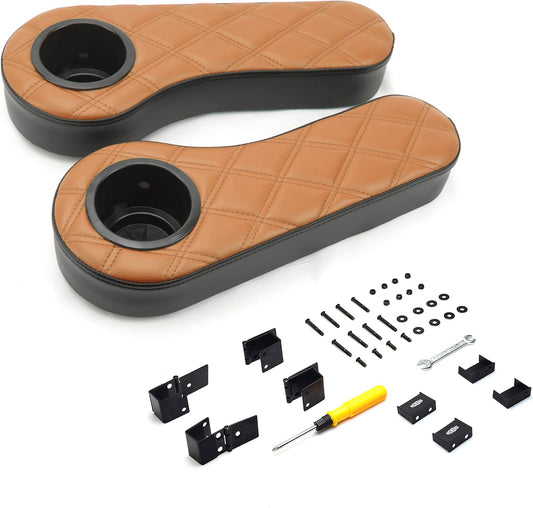 NOKINS Golf Cart Diamond Flip Armrest with Cup Holder, No Drilling Required, Golf Cart Folding Hinged Armrest, Inward Mount, for Club Car EzGo Yamaha Back Seat Kit