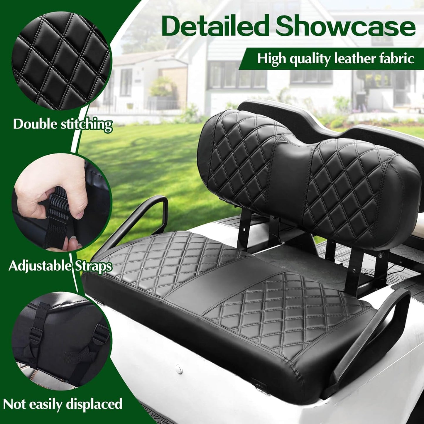NOKINS Golf Cart ET Diamond Seat Cover for EZGO Freedom TXT/T48 2014+ Golf Carts, No Stapler Required, Golf Cart Vinyl Replacement Seat Cover Black Stitching