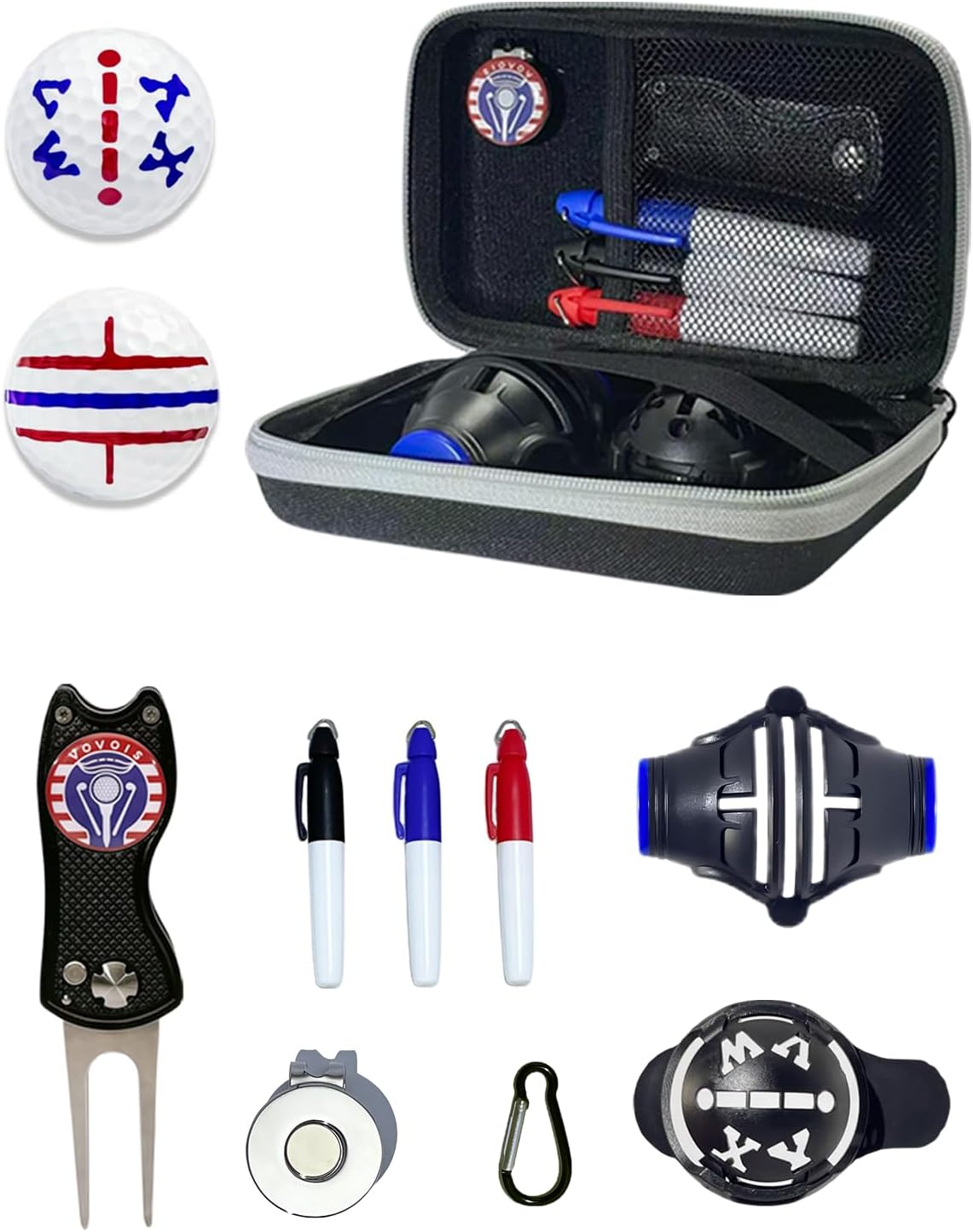 Golf Ball line Marker Tool and Divot Tool Kit- Golf Ball Marker Stencil,Golf Ball Alignment Marking Tool,Golf Ball line Marker Tool,Golf Present,Golf Starter kit,hat Clip,Golf Bag Accessories