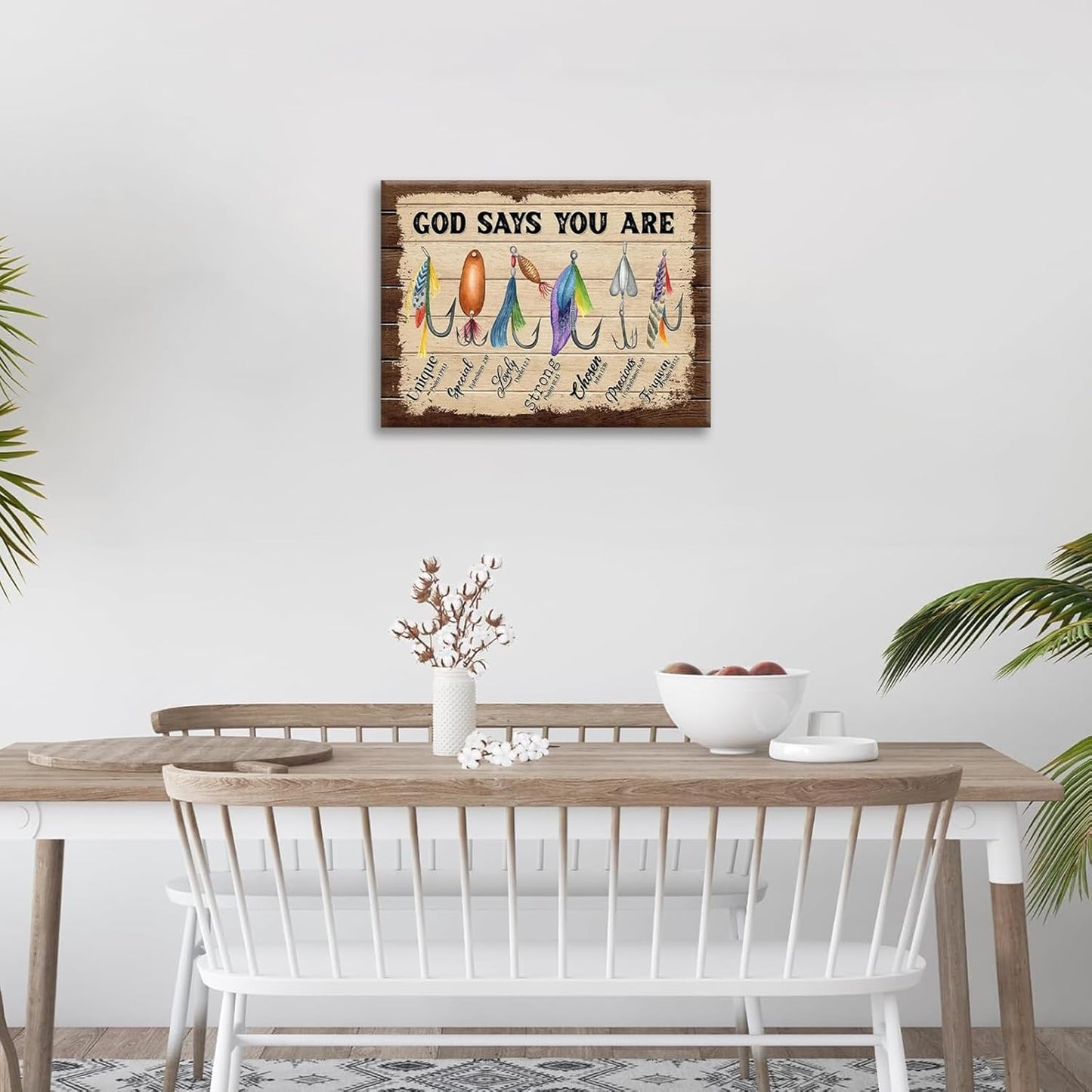 Fishing Wall Art, Fish God Says You Are Pictures Wall Decor Coastal Canvas Prints Framed Artwork Paintings Home Office Decorations For Bathroom Bedroom Living Room Kitchen 20l X 16w